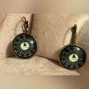 Retro Rotary Dial Black and Gold Earrings